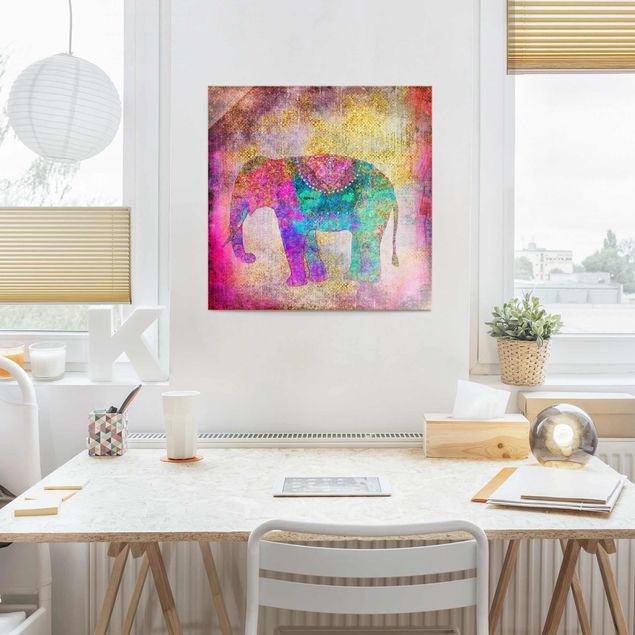 Glass print - Colourful Collage - Indian Elephant