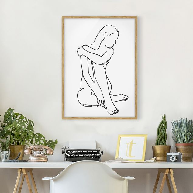 Framed poster - Line Art Woman Nude Black And White