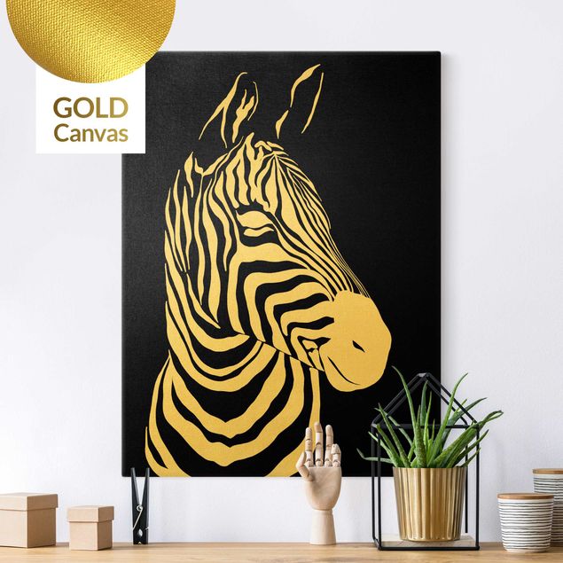 Canvas print gold - Safari Animals - Portrait Zebra Black