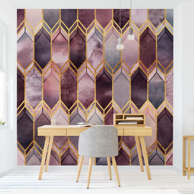 Wallpaper - Stained Glass Geometric Rose Gold