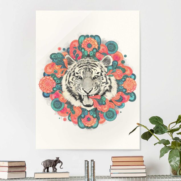 Glass print - Illustration Tiger Drawing Mandala Paisley