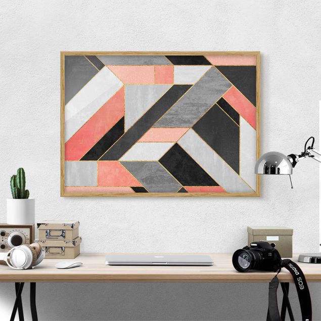 Framed poster - Geometry Pink And Gold