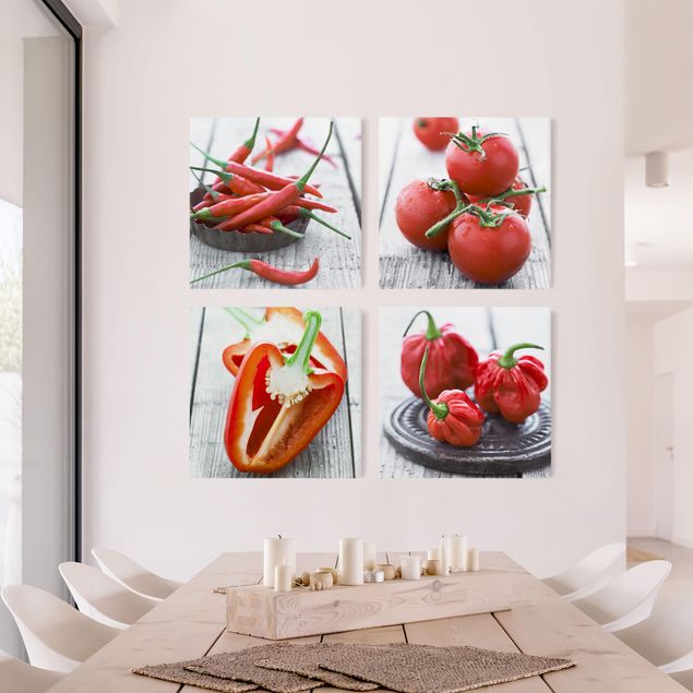 Print on canvas 4 parts - Red Vegetables