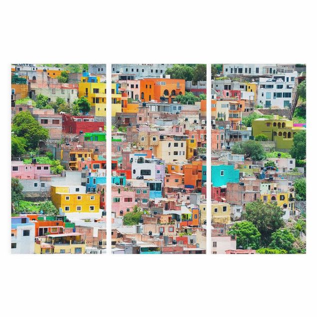 Print on canvas 3 parts - Coloured Houses Front Guanajuato