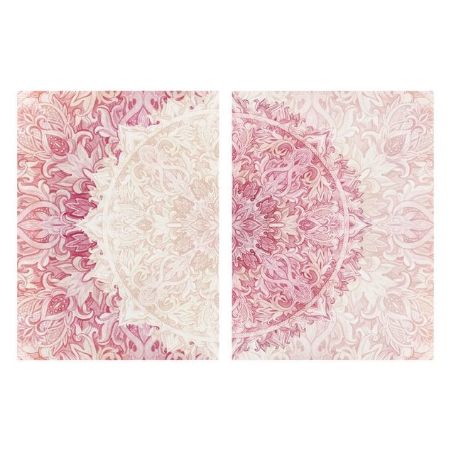 Print on canvas - Mandala Watercolour Ornament Set Beige Pink