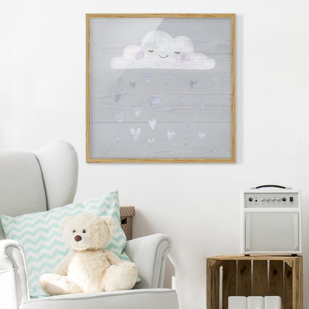 Framed poster - Cloud With Silver Hearts