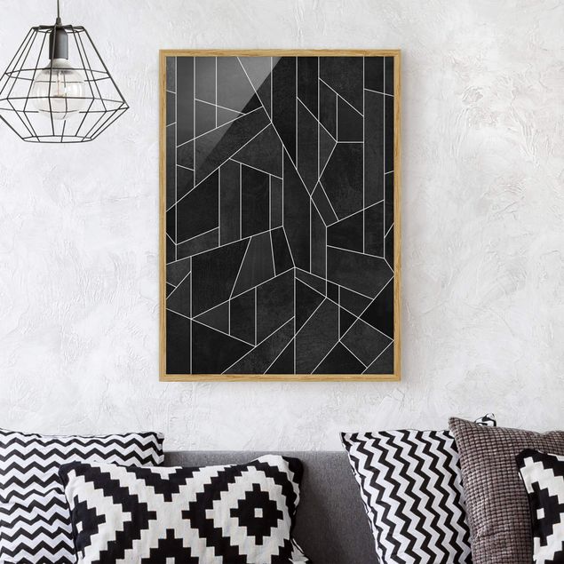 Framed poster - Black And White Geometric Watercolour