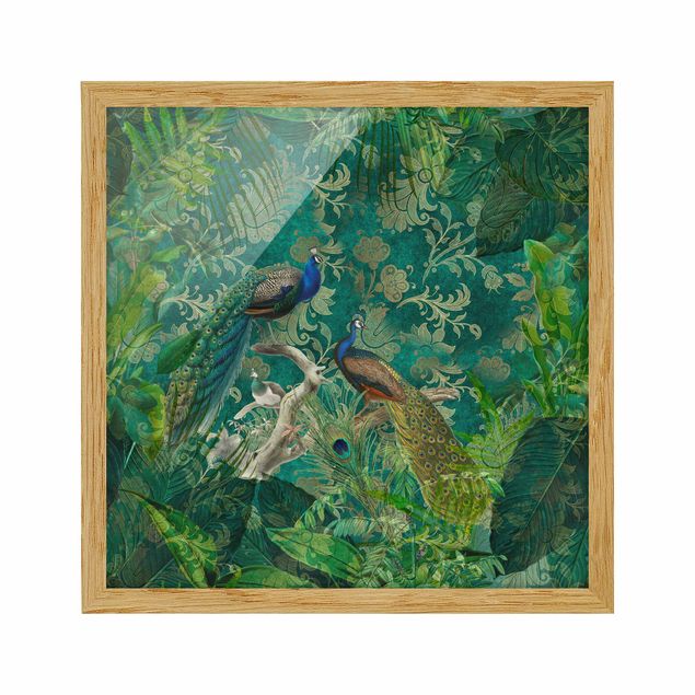 Framed poster - Shabby Chic Collage - Noble Peacock II