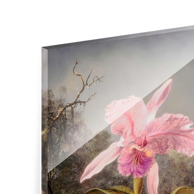 Glass print - Martin Johnson Heade - Orchid And Three Hummingbirds
