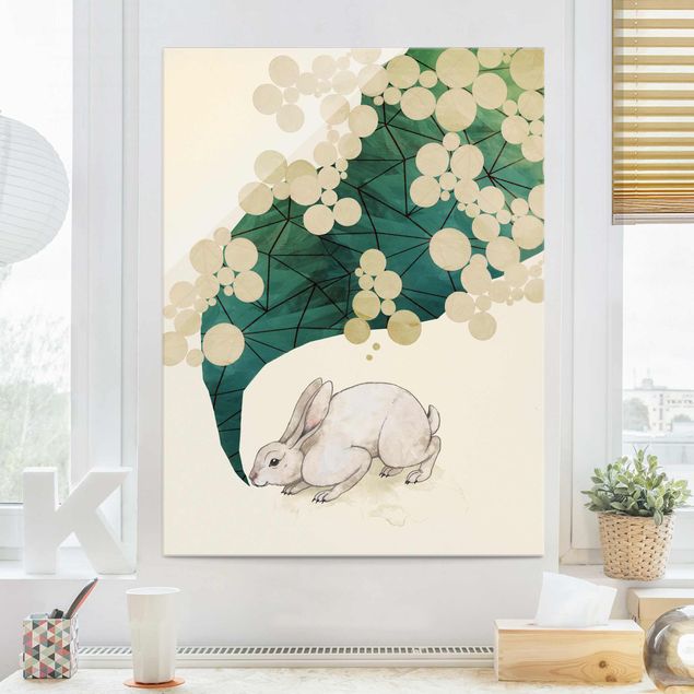Glass print - Illustration Bunny With Dots And Triangles