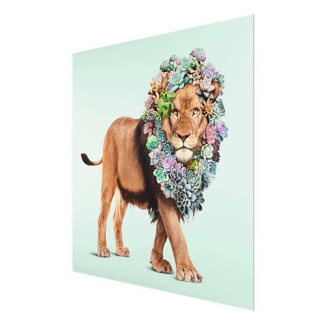 Glass print - Lion With Succulents