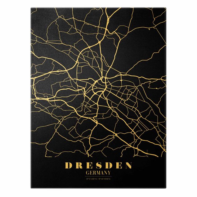 Canvas print gold - Dresden City Map - Classic Black
