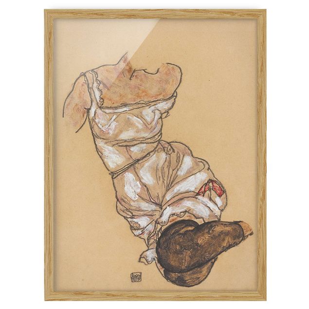 Framed poster - Egon Schiele - Female torso in underwear and black stockings
