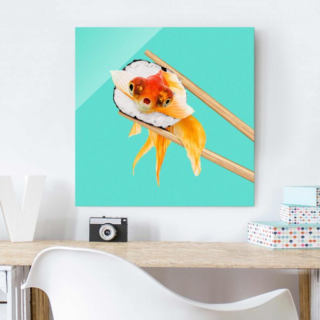 Glas Magnetboard Sushi With Goldfish