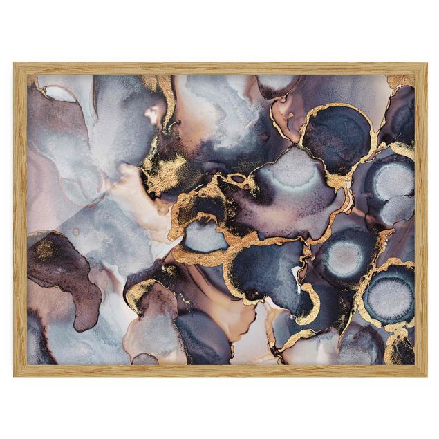 Framed poster - Marble Watercolour With Gold