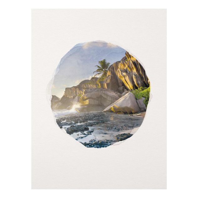 Glass print - Water Colours - Sunset On The Island Paradise
