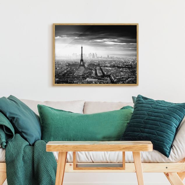 Framed poster - The Eiffel Tower From Above Black And White
