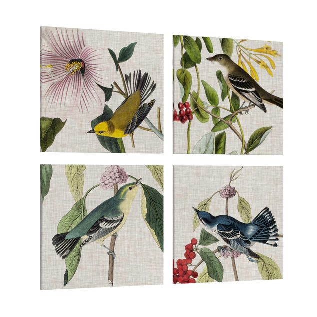 Print on canvas - Birds On Linen Set II