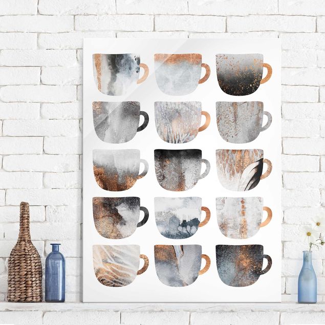 Glass print - Grey Coffee Mugs With Gold