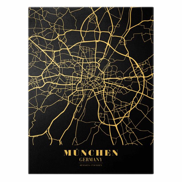 Canvas print gold - Munich City Map - Classic Black