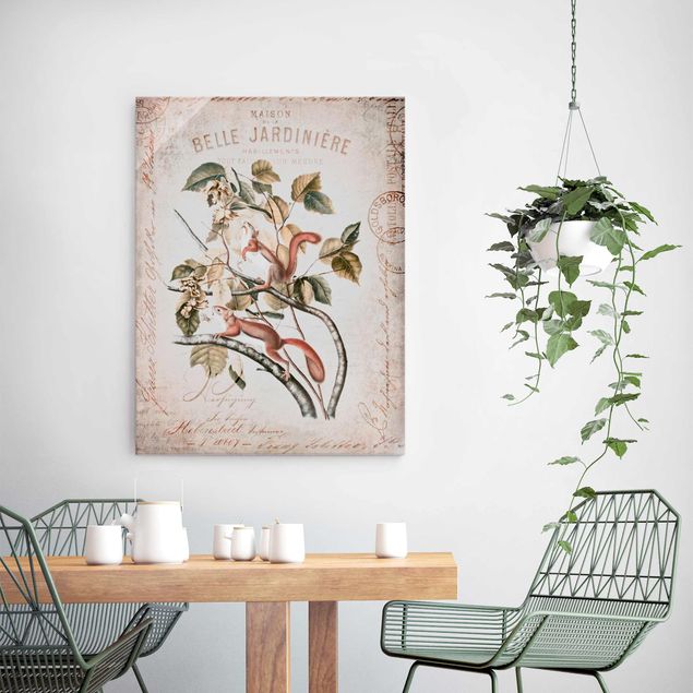Glass print - Shabby Chic Collage - Squirrel