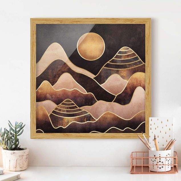 Framed poster - Golden Sun Abstract Mountains