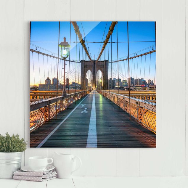 Magnettafel Glas Dawn On The Brooklyn Bridge