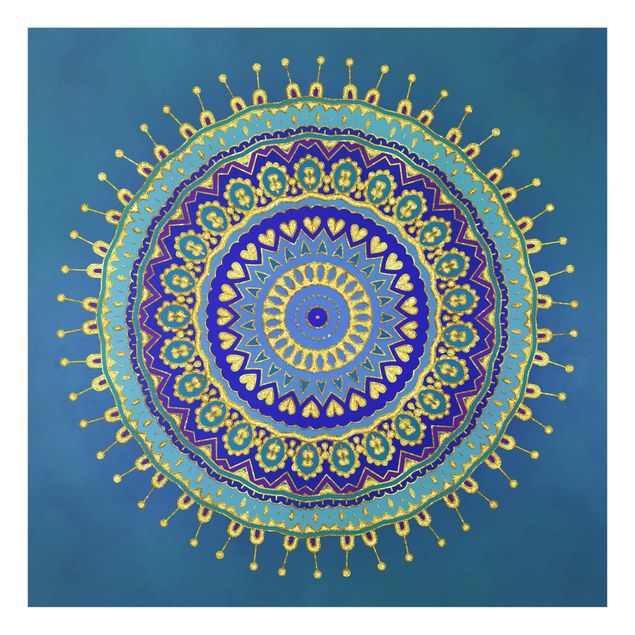 Glass print - Mandala Blue Gold
