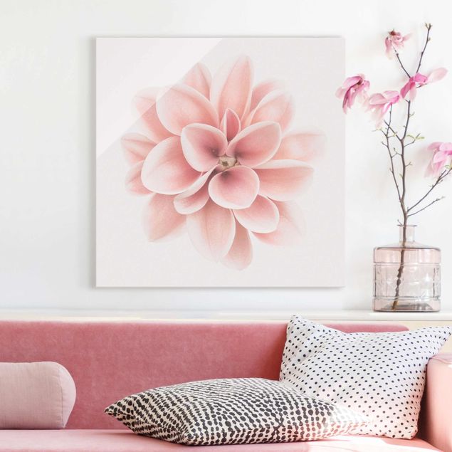 Glass print - Dahlia Pink Pastel Flower Centered