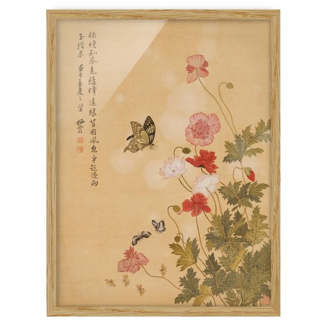 Framed poster - Yuanyu Ma - Poppy Flower And Butterfly