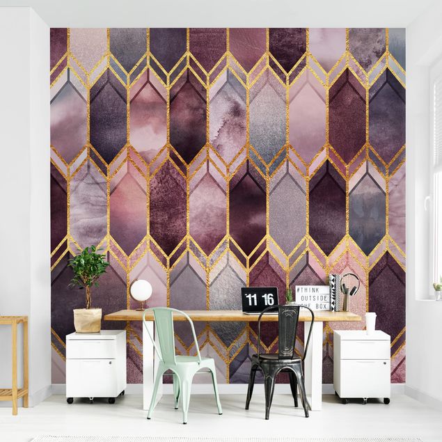 Wallpaper - Stained Glass Geometric Rose Gold