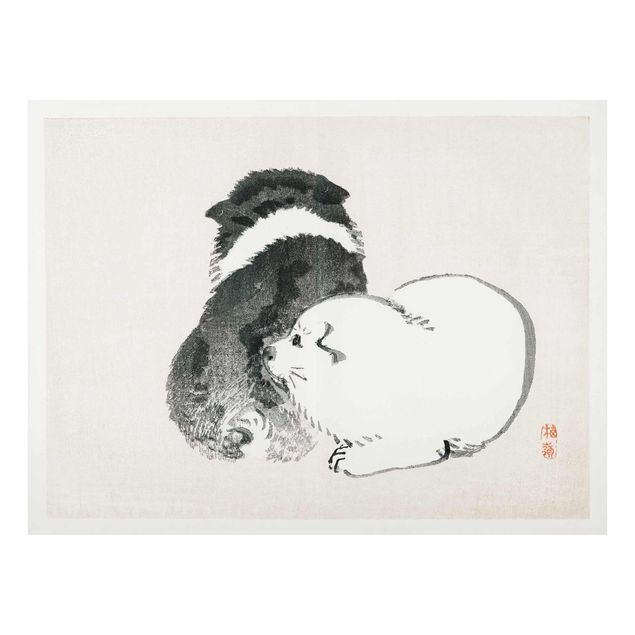 Glass print - Asian Vintage Drawing Black And White Pooch
