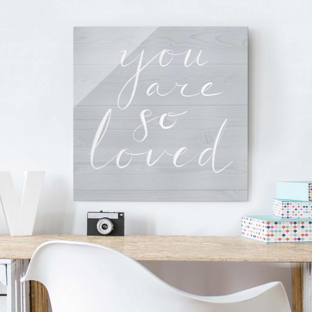 Glass print - Wooden Wall Gray - Loved