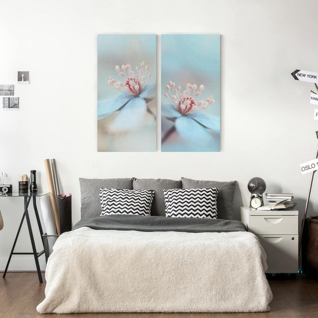 Print on canvas 2 parts - Flowers In Light Blue