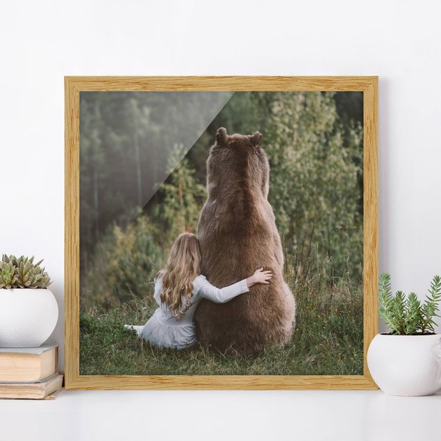 Framed poster - Girl With Brown Bear