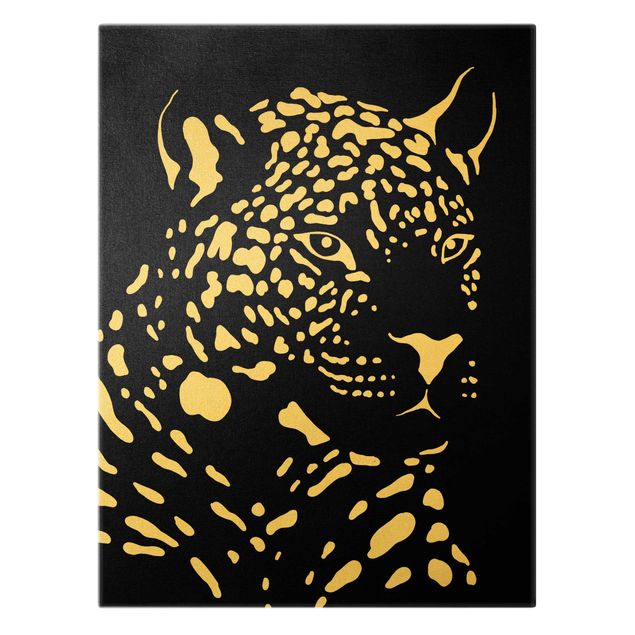Canvas print gold - Safari Animals - Portrait Leopard Black