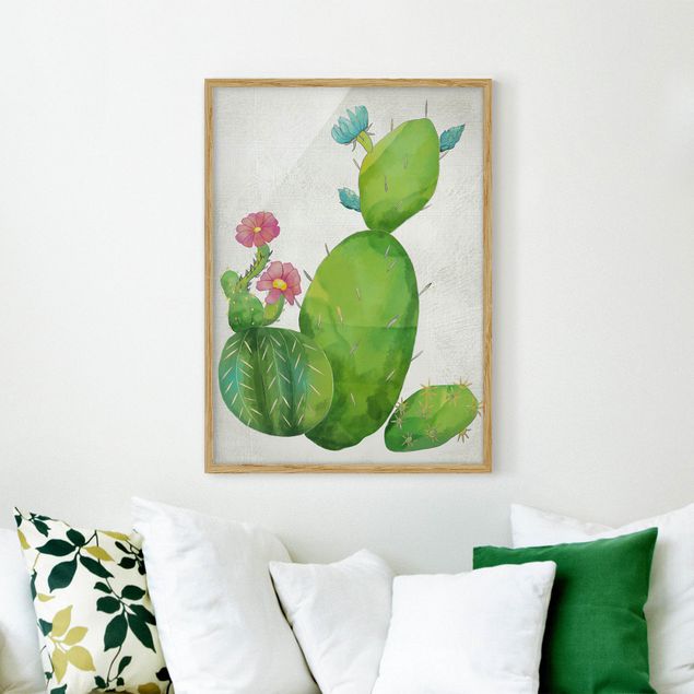 Framed poster - Cactus Family In Pink And Turquoise