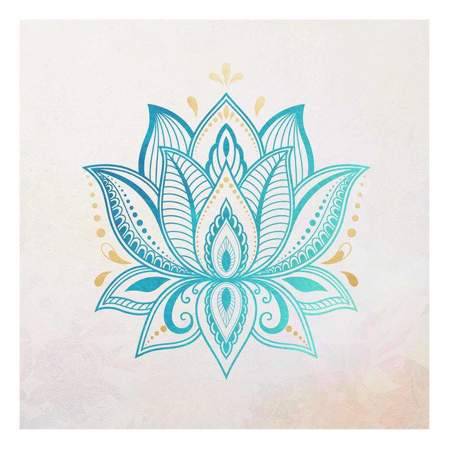 Glass print - Lotus Illustration Mandala Gold Blue