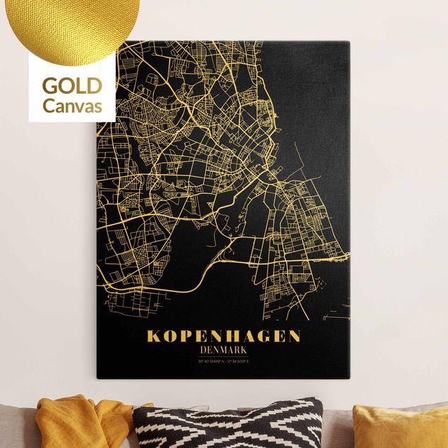 Canvas print gold - Copenhagen City Map - Classic Black