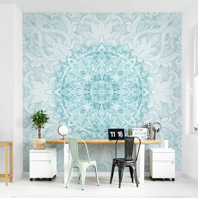 Wallpapers Mandala Watercolour Ornament Turquoise
