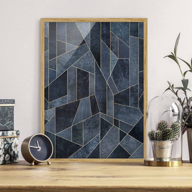 Framed poster - Blue Geometry Watercolour