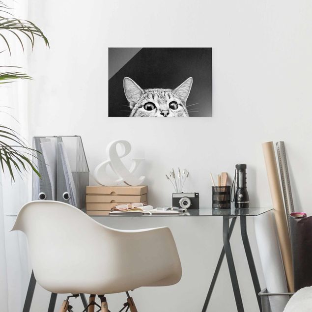 Glas Magnettafel Illustration Cat Black And White Drawing
