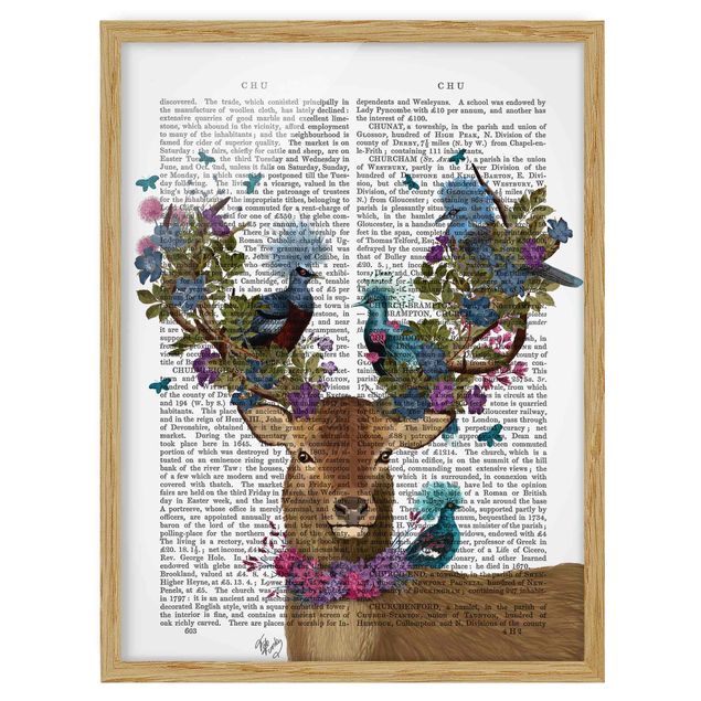 Framed poster - Fowler - Deer With Pigeons