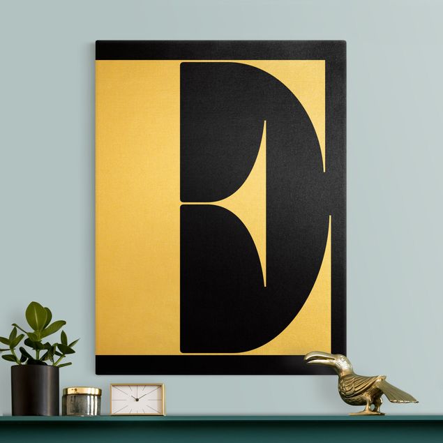 Canvas print gold - Antiqua Letter E Black