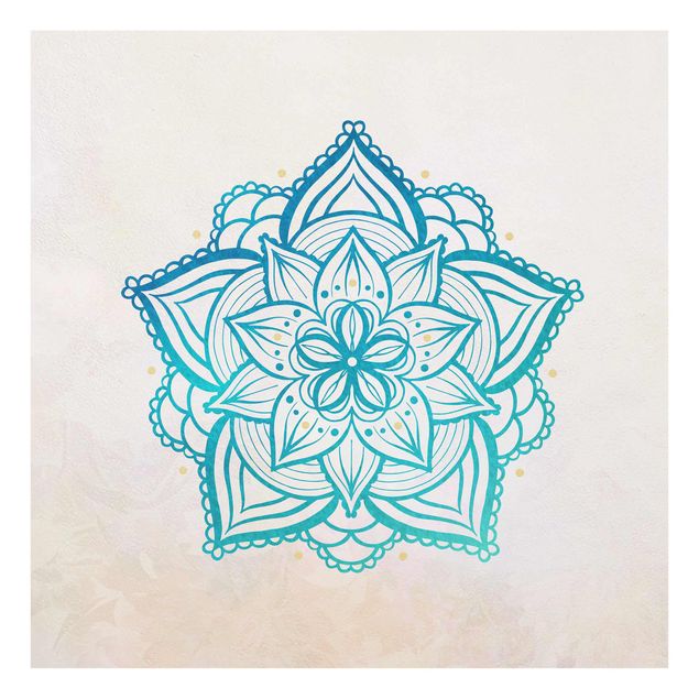 Glass print - Mandala Illustration Mandala Gold Blue