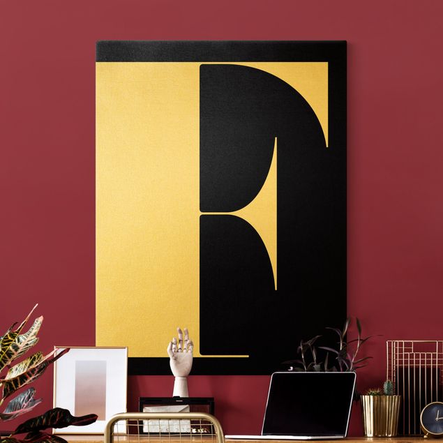 Canvas print gold - Antiqua Letter F Black