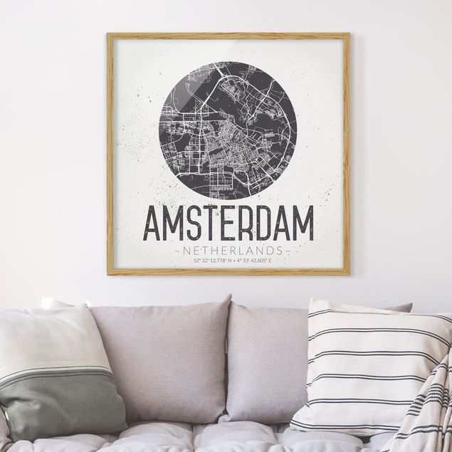 Framed poster - Amsterdam City Map - Retro