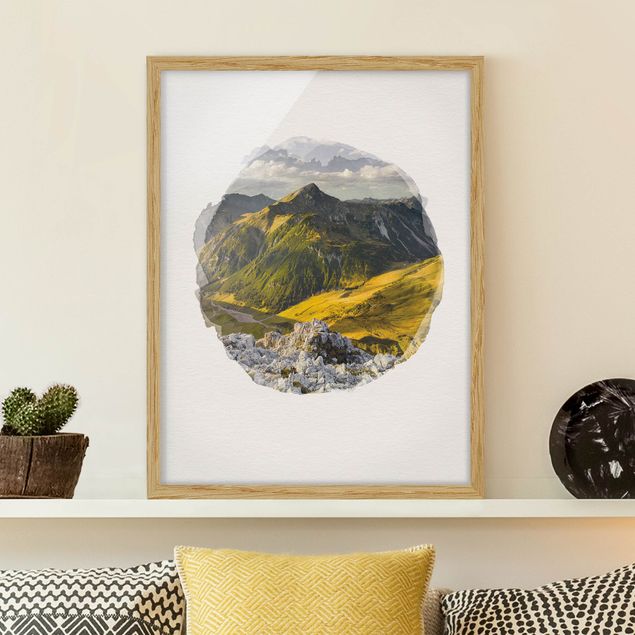 Framed poster - WaterColours - Mountains And Valley Of The Lechtal Alps In Tirol