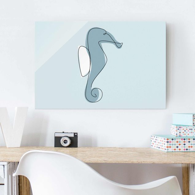 Glass print - Seahorse Line Art