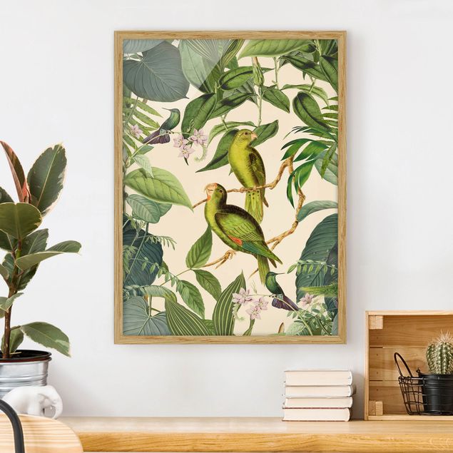 Framed poster - Vintage Collage - Parrots In The Jungle
